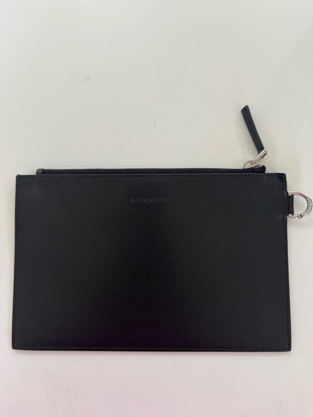 Givenchy Black Leather Flat Zip Pouch with Silver Hardware NWOT - Picture 2 of 7